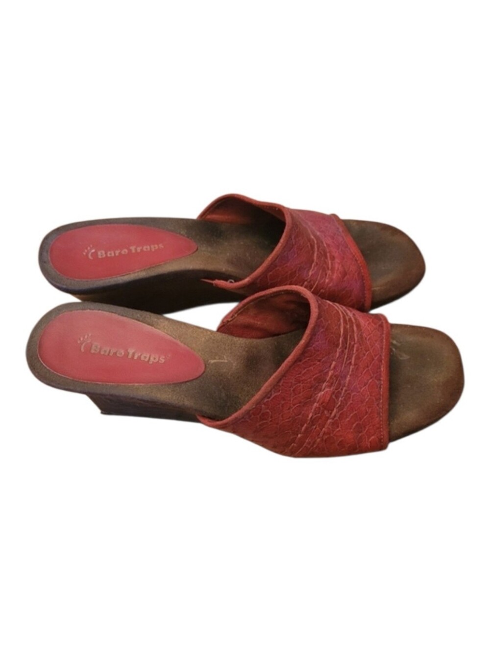 BareTraps Red Slide Mules with Textured Strap